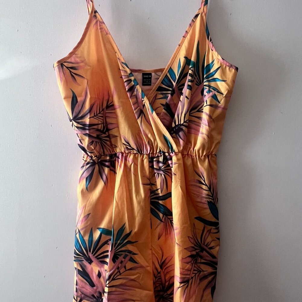 Shein Surplice Neck Tropical Print Cami Romper Size Small Multicolor